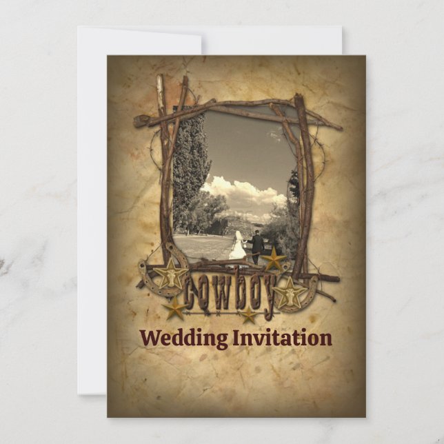 Invitation photo de mariage cowboy de pays occiden (Devant)