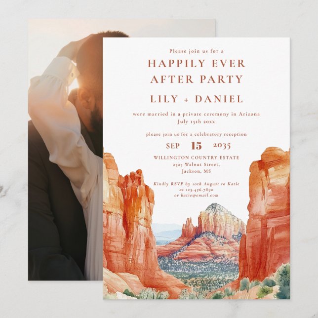 Invitation Photo de mariage dans le désert Happily Ever After (Devant / Derrière)