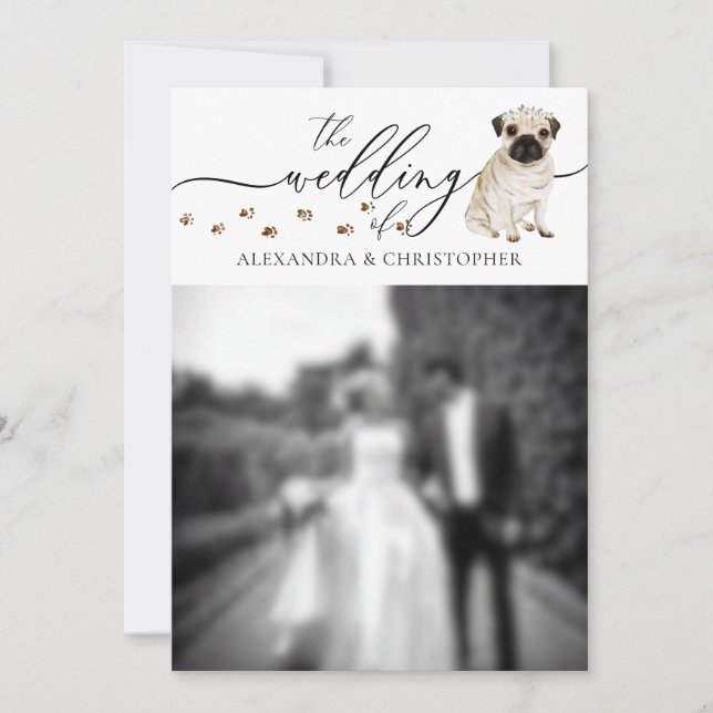 Invitation Photo de mariage de chiot de chien Pug (Devant)