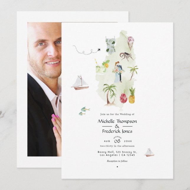 Invitation Photo de mariage de destination à Sainte-Lucie (Devant / Derrière)