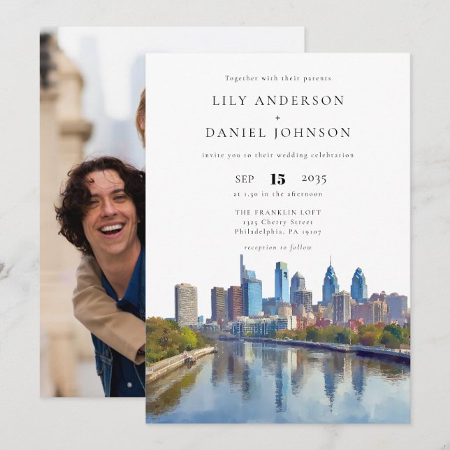 Invitation Photo de mariage de destination de la skyline de P (Devant / Derrière)