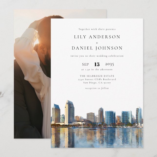 Invitation Photo de mariage de destination de la skyline de S (Devant / Derrière)