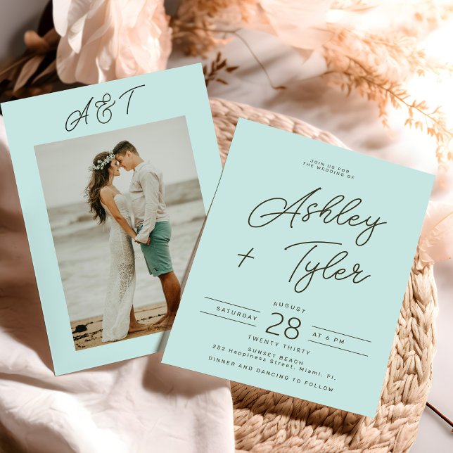 Invitation Photo de mariage de destination de plage moderne (Créateur téléchargé)