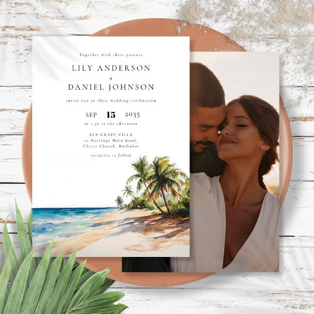 Invitation Photo de mariage de destination de plage tropicale (Tropical Beach Destination Photo Wedding Invitation)