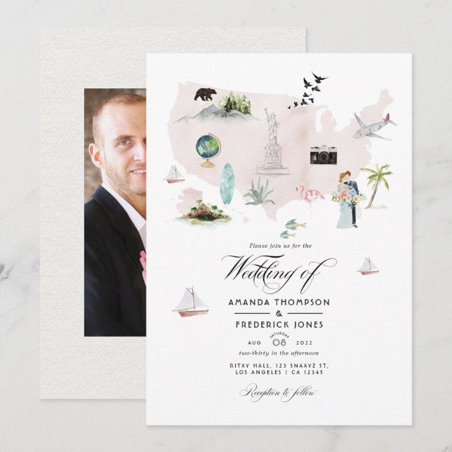 Invitation Photo de mariage de destination en Floride à l'aqu (Devant / Derrière)