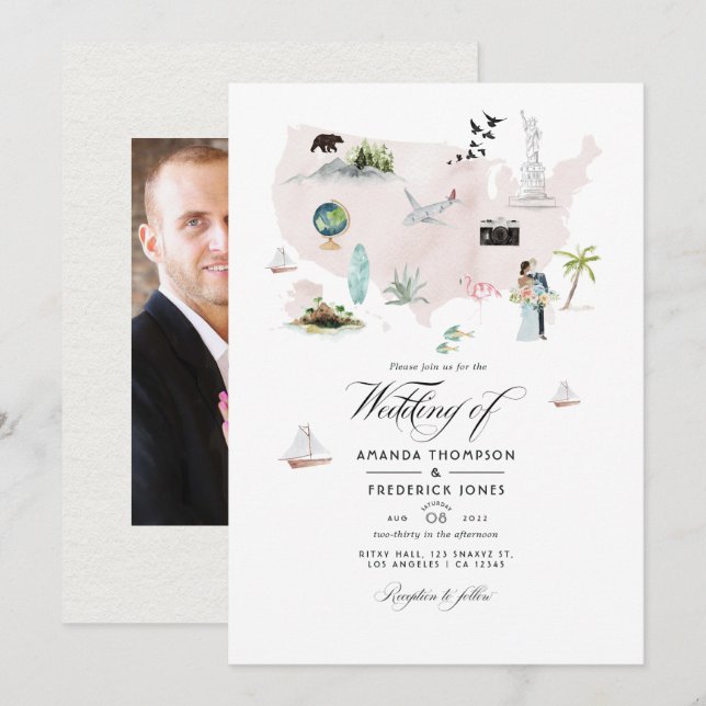 Invitation Photo de mariage de destination en Floride à l'aqu (Devant / Derrière)