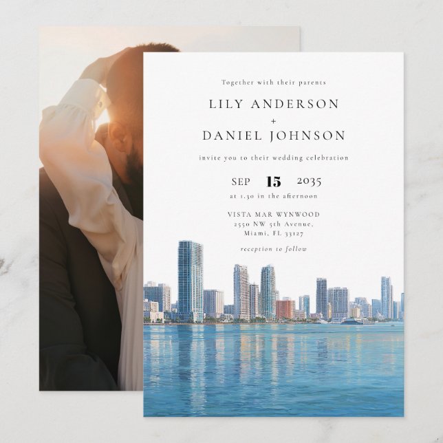 Invitation Photo de mariage de la destination de l'horizon de (Devant / Derrière)