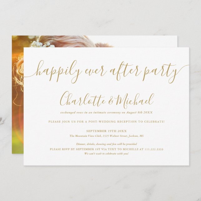 Invitation Photo de mariage de la fête de bonheur éternel en  (Devant / Derrière)