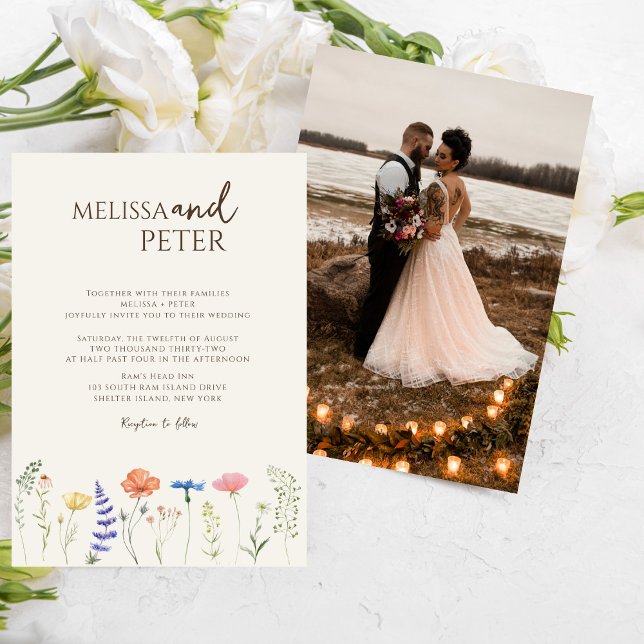 Invitation Photo de mariage décontracté de fleurs sauvages (Créateur téléchargé)