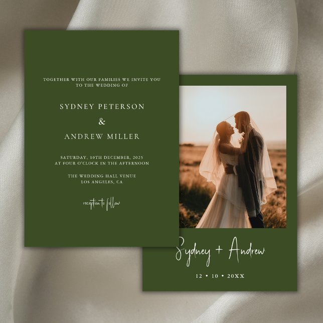 Invitation Photo de mariage d'été vert olive moderne (Créateur téléchargé)