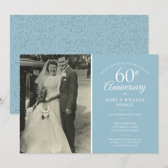 Invitation Photo de mariage du 60e anniversaire avec confetti (Devant / Derrière)