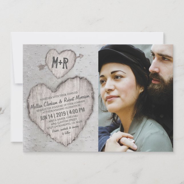 Invitation Photo de mariage d'un arbre bouleau argenté rustiq (Devant)