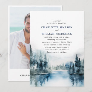 Invitation Photo de mariage élégant avec montagnes et forêt à