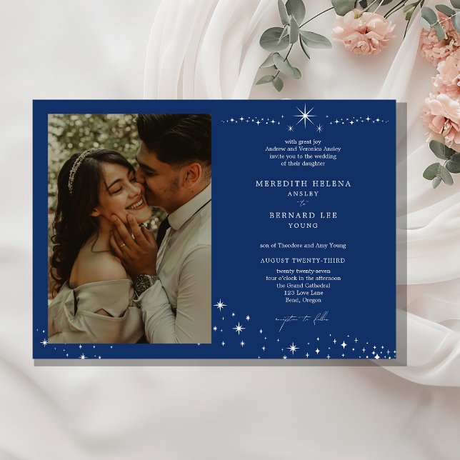 Invitation Photo de mariage élégant céleste formel horizontal (Créateur téléchargé)