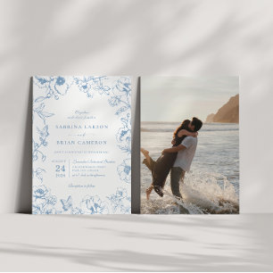 Invitation Photo de mariage élégant dans un jardin floral ble