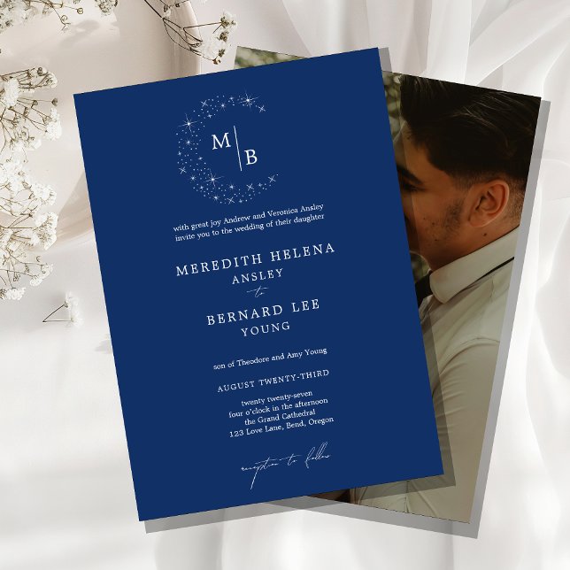 Invitation Photo de mariage élégant et céleste avec monogramm (Créateur téléchargé)