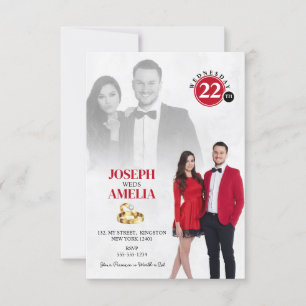Invitation Photo de mariage élégant minimaliste blanc et roug