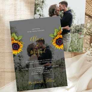 Invitation Photo de mariage élégant moderne de tournesol