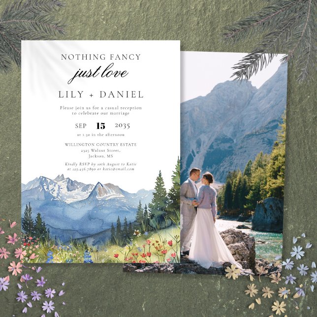 Invitation Photo de mariage en montagne avec évasion (Elopement Mountain Wedding Reception Photo Invitation)