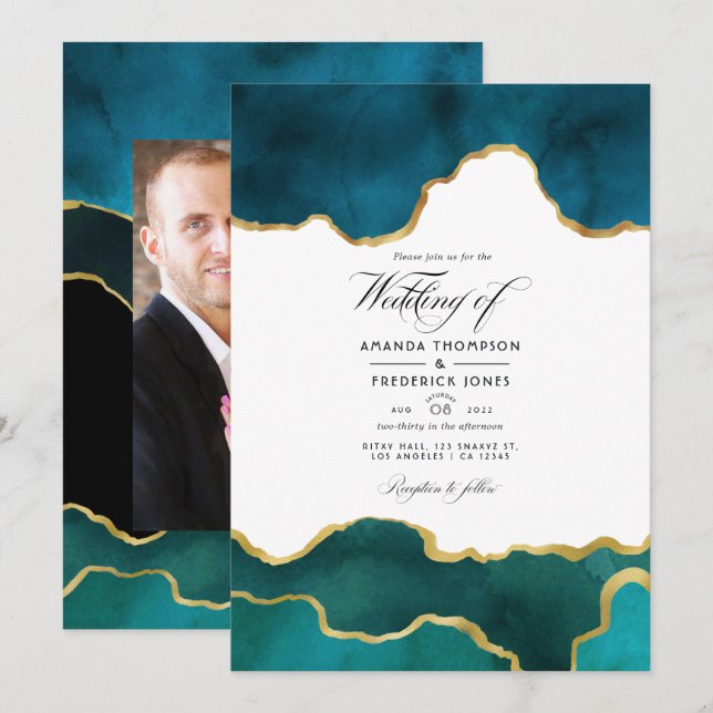 Invitation Photo de mariage en pierre d'agate de teinte sarce (Devant / Derrière)
