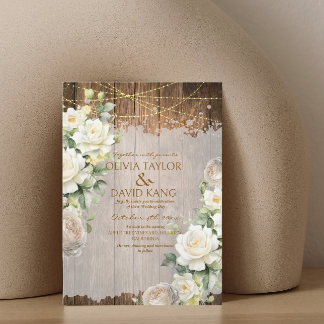 Invitation Photo de Mariage floral blanc rustique (Créateur téléchargé)