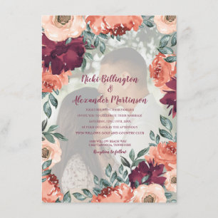 Invitation Photo de mariage floral Bourgogne Orange Brûlé Cha