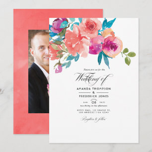 Invitation Photo de mariage floral corail et fandango
