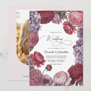 Invitation Photo de mariage floral en bois de rose et lavande