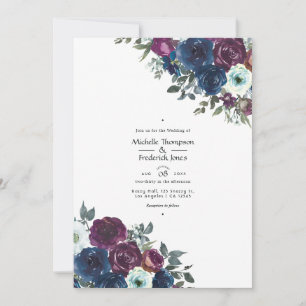 Invitation Photo de mariage floral prune et marine