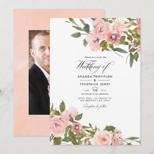 Invitation Photo de mariage floral rose poudré et or rose