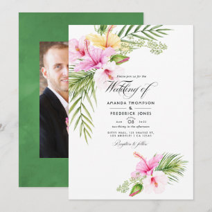 Invitation Photo de mariage floral tropical aquarelle