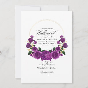 Invitation Photo de Mariage Floral Vintage violet et or