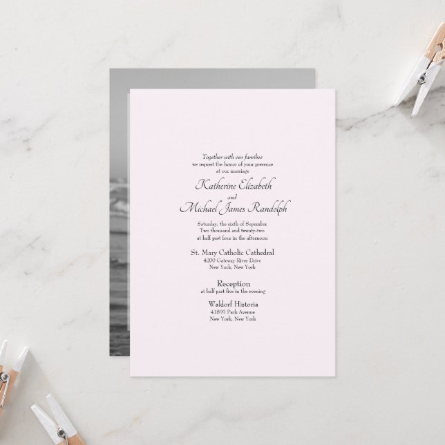 Invitation Photo de mariage formel rose sans parents (Devant/Arrière en situation)