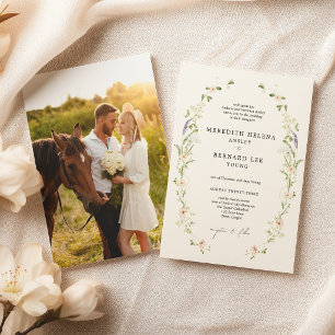 Invitation Photo de mariage formel vintage rustique aux fleur