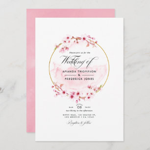 Invitation Photo de mariage géométrique rose cerise en fleurs