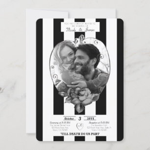 Invitation Photo de mariage gothique rayures noires et blanch