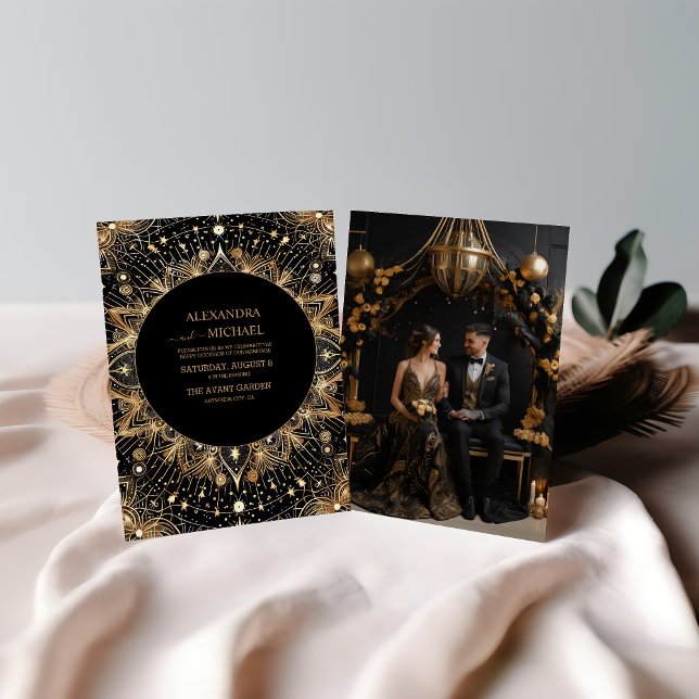 Invitation Photo de mariage Lune Noire de Minuit Céleste (Créateur téléchargé)