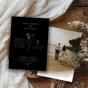 Invitation Photo de mariage minimaliste élégant noir et or