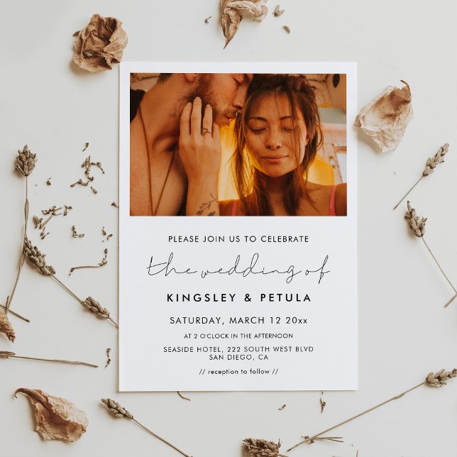 Invitation Photo de mariage minimaliste manuscrit (Handwritten minimalist wedding photo invitation)