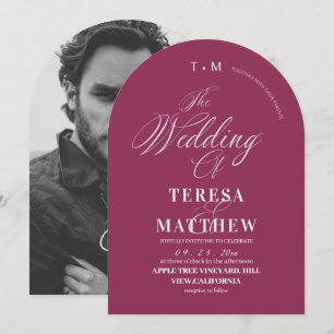 Invitation Photo de mariage moderne avec écriture Fuchsia
