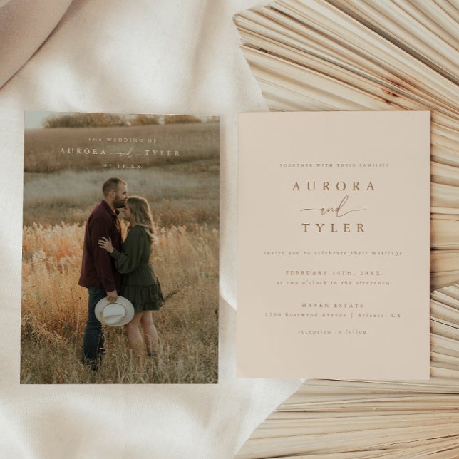 Invitation Photo de mariage moderne avec écriture Tan (Créateur téléchargé)