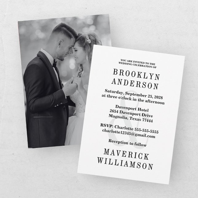 Invitation Photo de mariage moderne en noir et blanc (Créateur téléchargé)