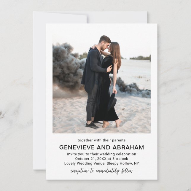 Invitation Photo de mariage moderne en noir et blanc QR Code  (Devant)
