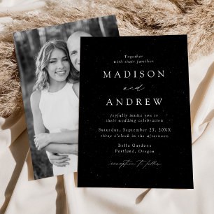Invitation Photo de mariage moderne en noir et blanc tacheté