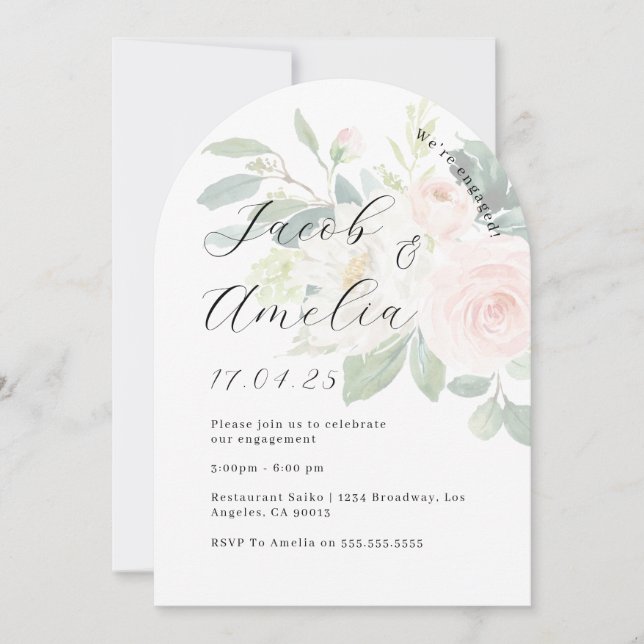 Invitation Photo de mariage moderne Floral Blush Arch Fête de (Devant)
