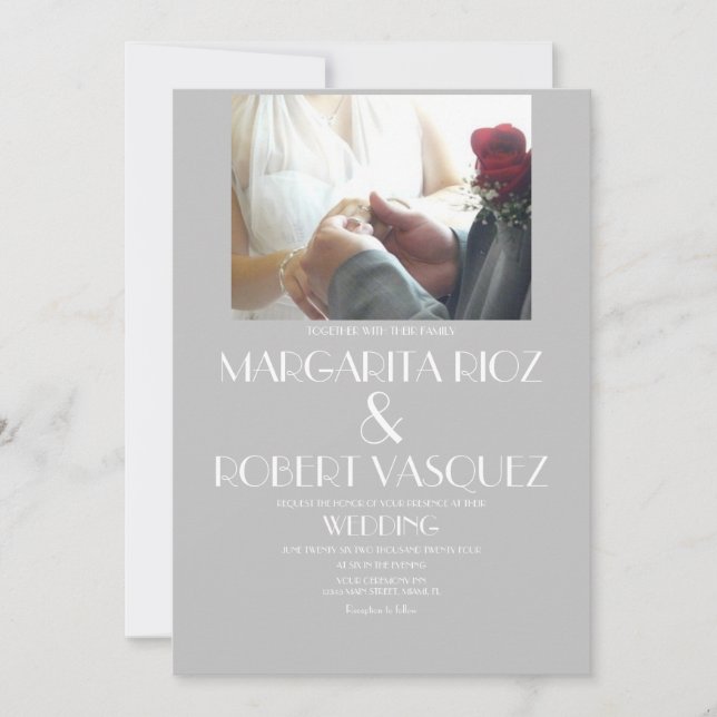 Invitation Photo de mariage moderne gris blanc pour couples   (Devant)