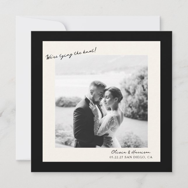 Invitation Photo de mariage noir et blanc Save the Date (Devant)