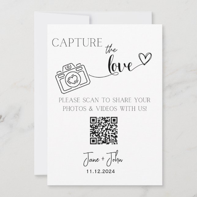 Invitation Photo de mariage personnalisée Code QR Signer Capt (Devant)