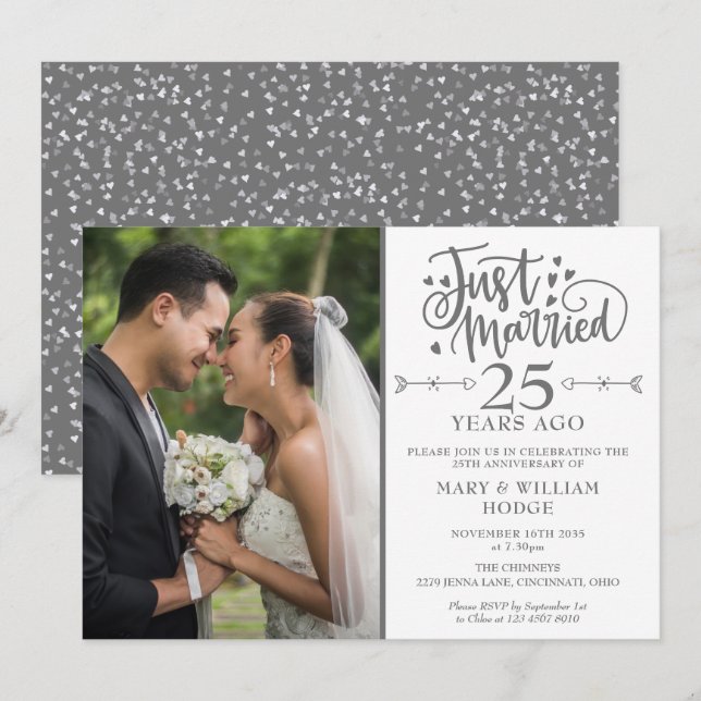 Invitation Photo de mariage pour les 25 ans de mariage (Devant / Derrière)