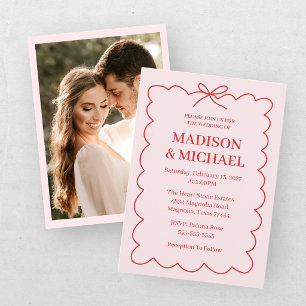 Invitation Photo de mariage rétro Saint-Valentin rouge rose